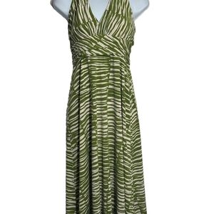 Donna Ricco Olive & Cream Striped V-Neck Maxi Dress